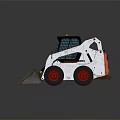 White Skid Steer Loader With Black Top Red Wheels And Rusty Bucket 3d model