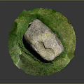 Natural Stone Decorative Object With Mossy Surface And Green Grass Base