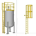 Industrial Stainless Steel Storage Tank Equipment with Yellow Guardrails and Safety Ladders