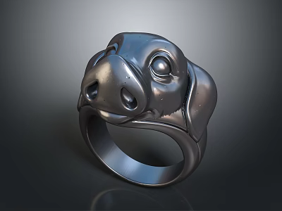 Unique Dog Head Design Metal Ring Fashion Jewelry Accessory For Women 3d model