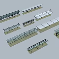Various Modern Outdoor Sunshade Canopies With Transparent Panels And Structural Support 3d model