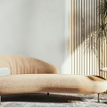 Modern Beige Chaise Lounge Interior With Side Table Palm Plant And Window Curtains