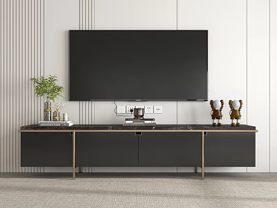 Modern Living Room Interior With TV Stand Flat Screen TV Green Plant And Decorative Ornaments 3d model