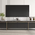 Modern Living Room Interior With TV Stand Flat Screen TV Green Plant And Decorative Ornaments