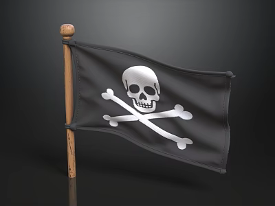 Black Pirate Flag With Skull And Crossbones On Wooden Pole Design 3d model