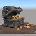 Shiny Jewelry Collection in Open Treasure Chest with Gold Coins and Key on Wooden Planks