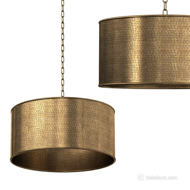 Modern Brass Pendant Light With Hammered Texture And Elegant Cylindrical Design 3d model 