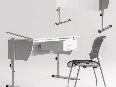 Simple Modern Office Desk With Drawer And Ergonomic Chair Design 3d model