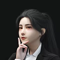 Confident Professional Woman in Black Business Suit Standing Against Black Background with Crossed Arms