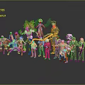 Group Of Diverse Characters And Creatures With Panda Lion And Humanoid Figures