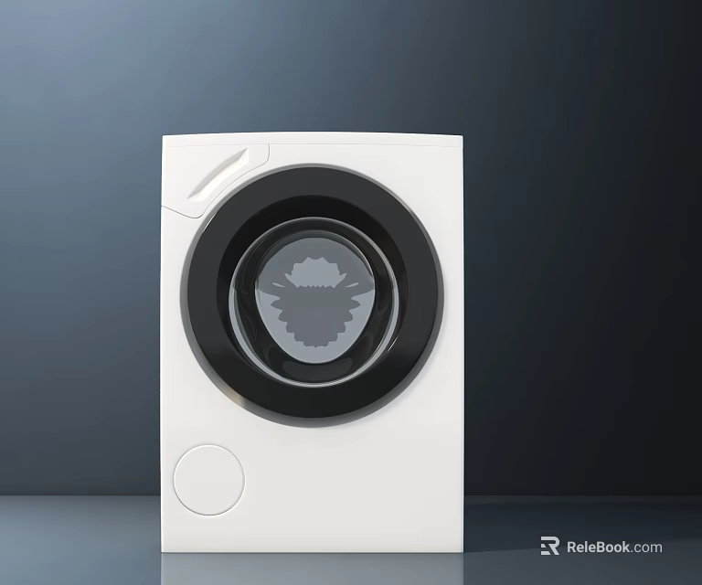 Modern White Front Load Washing Machine With Circular Black Door And Sleek Design 3d model 