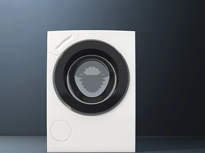 Modern White Front Load Washing Machine With Circular Black Door And Sleek Design 3d model
