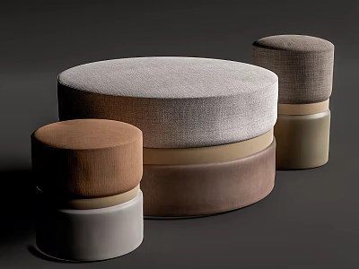 Modern Round Ottoman Stools With Beige Brown Gray Upholstery And Contemporary Design 3d model