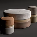 Modern Round Ottoman Stools With Beige Brown Gray Upholstery And Contemporary Design