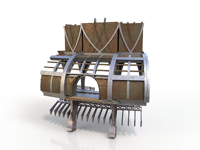 Industrial Equipment With Metal Frame Wooden Panels And Toothed Base Structure 3d model
