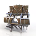 Industrial Equipment With Metal Frame Wooden Panels And Toothed Base Structure