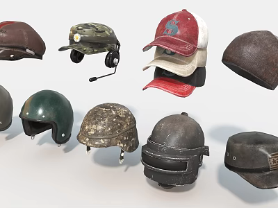Various Types of Helmets as Daily Living Supplies With Different Styles Materials and Designs 3d model