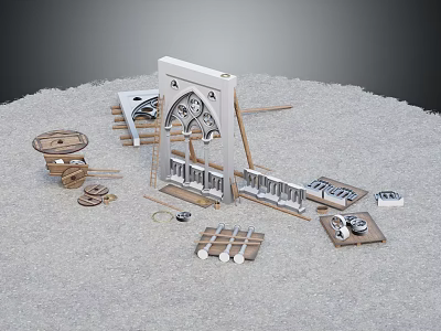 Wooden Model Scene Components With Gear Arch Track And Building Pieces 3d model