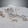 Wooden Model Scene Components With Gear Arch Track And Building Pieces