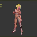 Blonde Female Character In Futuristic White And Blue Outfit With Mechanical Parts Standing Pose