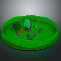 Miniature Furniture Set With Small House Green Fence Tree Red Logs And Stones