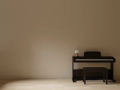 Beige Wall Light Wood Floor Room With Electronic Piano Art Supplies Table Lamp And Bench 3d model