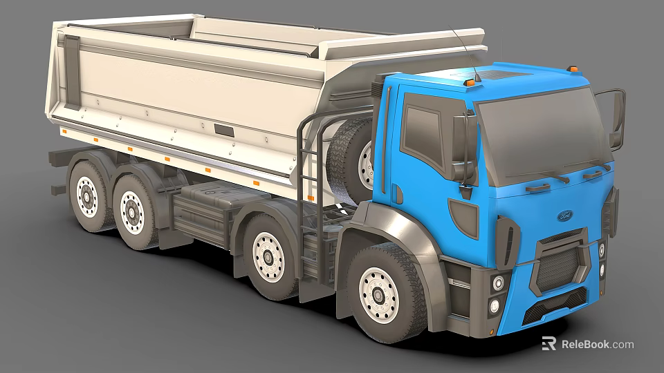Modern Blue Dump Truck With Functional Design White Bed And Multiple Wheels 3d model 