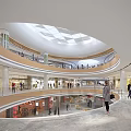 Spacious Shopping Mall Atrium With Glass Dome Ceiling And Multi Level Escalators 3d model
