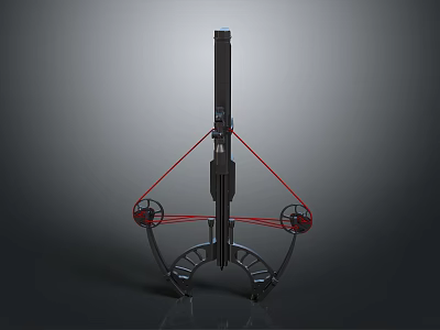 Mechanical Crossbow Weapon With Red Strings Black Metal Body And Support Structure 3d model