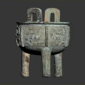 Ancient Bronze Sculpture with Intricate Patterns on Three Legs Ding Vessel Design 3d model