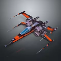 Orange and Black Starfighter Model With Multiple Wings And Weapon Attachments 3d model