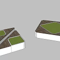 Modern Tree Planter Design with Wooden Surface White Base and Green Grass Geometric Sections 3d model