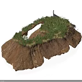 Modern Natural Landscape Model With Rocky Terrain Green Grass And Small Bridge Structure