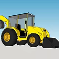 Yellow Construction Utility Vehicle With Front Loader Bucket And Large Tires