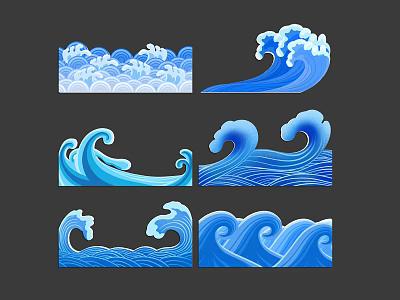 Blue Decorative Wave Vector Design Elements With Different Styles For Creative Projects 3d model