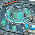 Advanced Research Laboratory With Central Circular Reactor Control Panels and Computer Stations