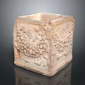 Intricately Carved Square Decorative Sculpture Featuring Floral And Fruit Patterns Art