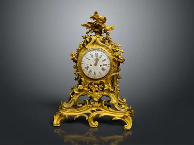 Ornate Gold Decorative Furniture Clock With Intricate Carvings And Roman Numerals 3d model