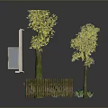 Modern Scene With Open Window Yellow Trees Green Plants Wooden Fence And Reflective Floor