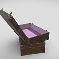 Stacked Aged Vintage Suitcases Open Top With Purple Interior Lining