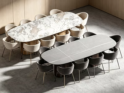 Modern Dining Table Set With Oval Marble Gray Tables Matching Chairs Metal Legs 3d model