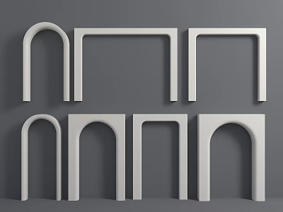 White Geometric Line Decorations With Arch And Rectangular Frames On Gray Background 3d model