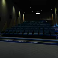 Modern Cinema Interior With Blue Comfortable Seats And Geometric Wall Lighting 3d model