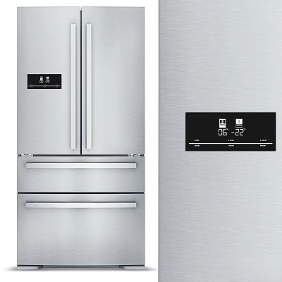 Stainless Steel Double Door Refrigerator With Bottom Drawers And Digital Display Panel 3d model