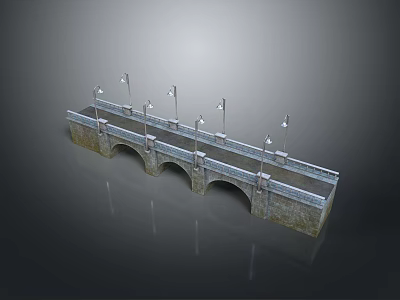 Detailed Stone Bridge Model With Multiple Arches And Street Lamps On Sides 3d model