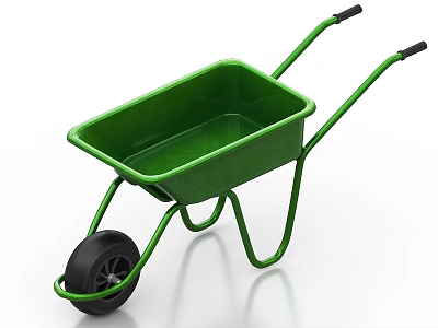 Green Single Wheel Wheelbarrow With Metal Frame And Black Tire 3d model