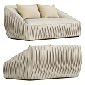 Modern Multi Seater Sofa With Beige Pleated Design And Soft Cushions 3d model