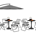 Outdoor Dining Table Set With Umbrella And Foldable Chairs For Patio Furniture Use