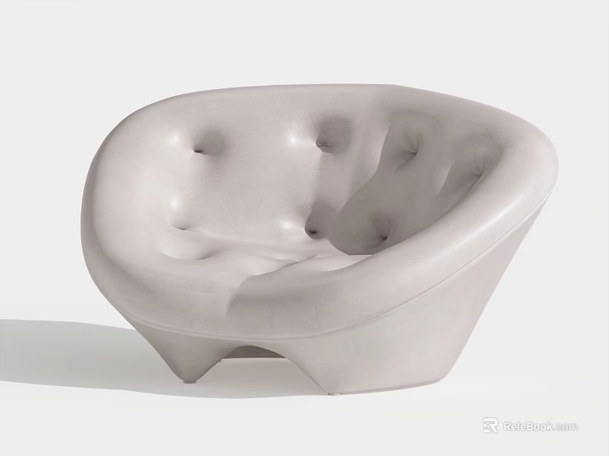 Modern Light Colored Round Single Sofa With Button Tufted Surface And Unique Base 3d model