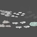 Cloud Shaped Chandeliers Multiple Hanging In Various Colors And Sizes On Dark Background 3d model